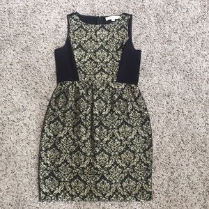 Loft Black and Gold Print Dress